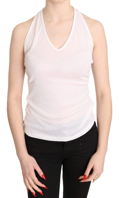 Gf Ferre' Halter Cotton Sleeveless Casual Tank Top Blouse In White