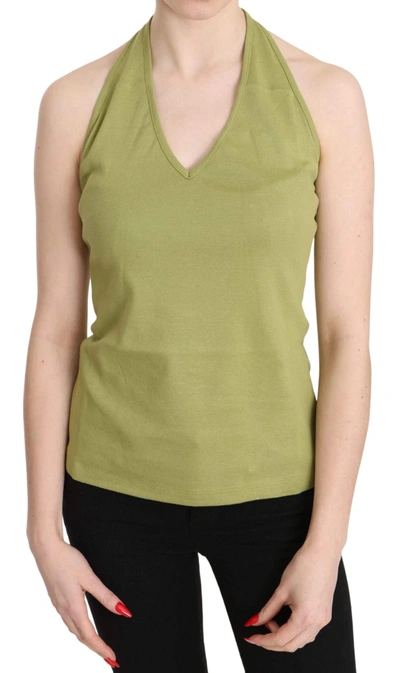 Gf Ferre' Halter Cotton Sleeveless Casual Tank Top Blouse In Green