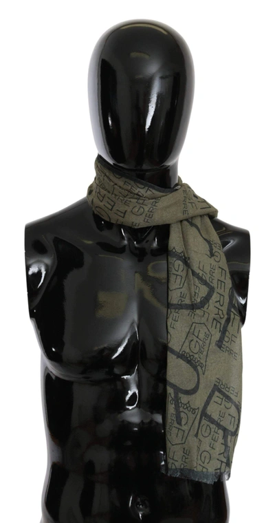 Gf Ferre' Wool Viscose Foulard Patterned Branded Scarf In Green