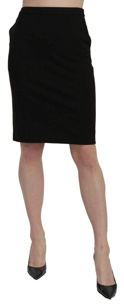 Gf Ferre' High Waist Pencil Cut Knee Length Formal Skirt In Black