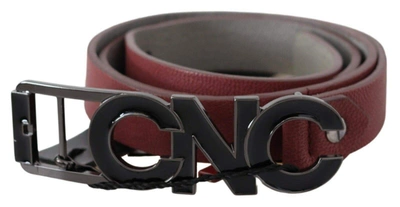 Costume National Maroon Skinny Leather Logo Fashion Belt In Marrone