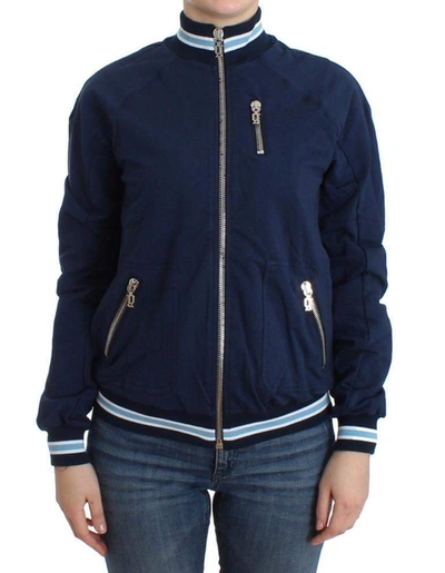 John Galliano Zip Cotton Cardigan In Blue