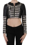 John Richmond Black White Leather Short Cropped Biker Jacket Coat In White