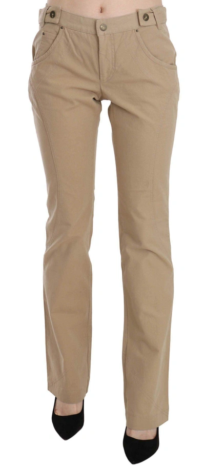 Just Cavalli Beige Cotton Mid Waist Straight Trousers Pants