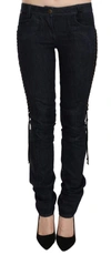 Just Cavalli Low Waist Skinny Trousers Braided String Pants In Black