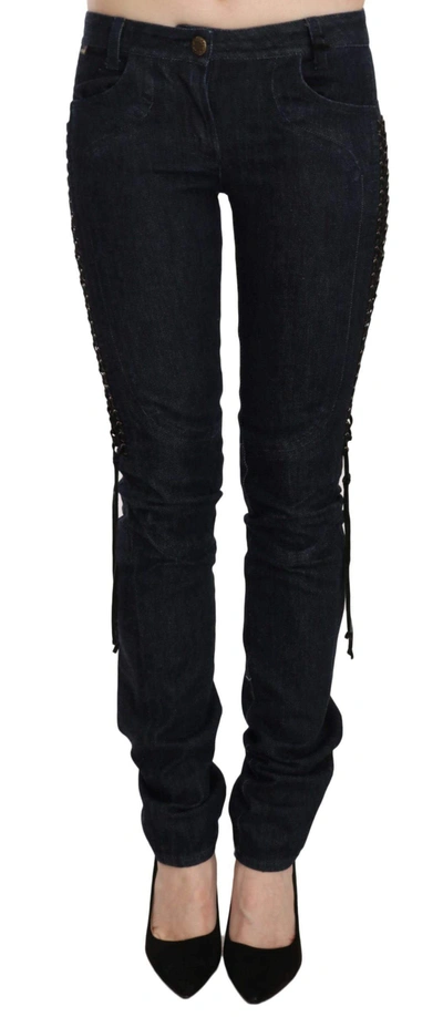 Just Cavalli Low Waist Skinny Trousers Braided String Trousers In Black