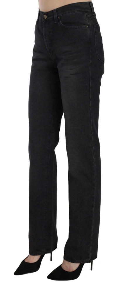 Just Cavalli Washed High Waist Straight Denim Trousers Jeans In Black