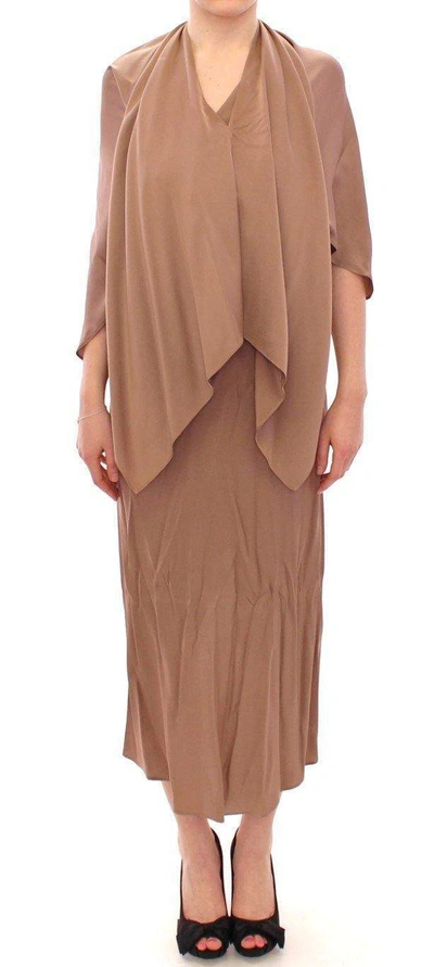Lamberto Petri Draped Silk Sheath Shift Coctail Dress In Brown