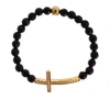 Nialaya Agate Stone Gold Cz Cross 925 Silver Bracelet In Black