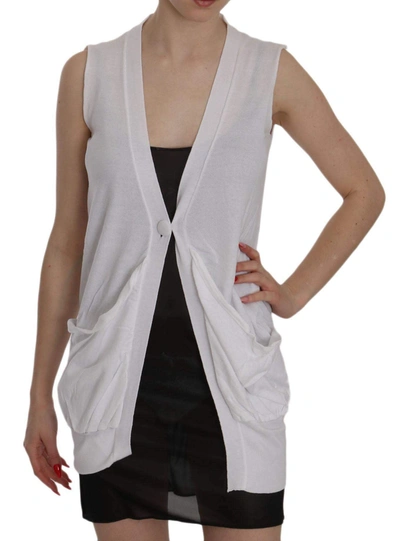 Pink Memories Cotton Sleeveless Cardigan Top Vest In White