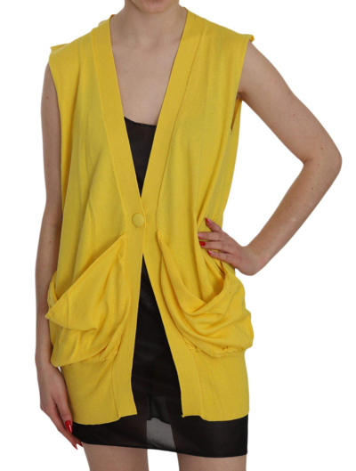 Pink Memories Cotton Sleeveless Cardigan Top Vest In Yellow