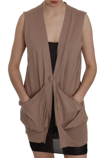 Pink Memories Cotton Sleeveless Cardigan Top Vest In Brown