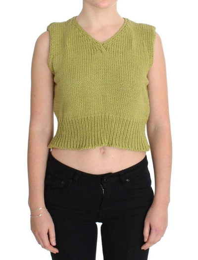 Pink Memories Cotton Blend Knitted Sleeveless Sweater In Green