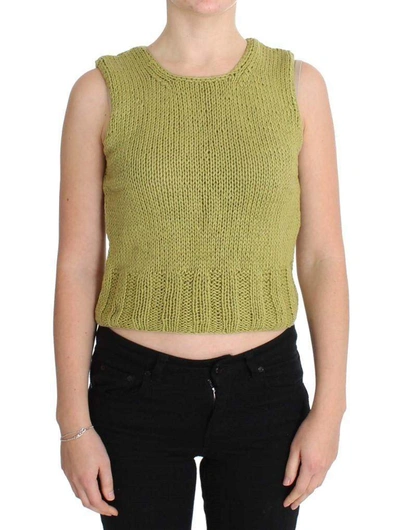 Pink Memories Cotton Blend Knitted Sleeveless Sweater In Green