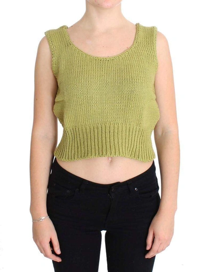 Pink Memories Cotton Blend Knitted Sleeveless Sweater In Green