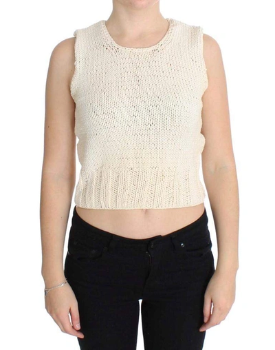 Pink Memories Cotton Blend Knitted Sleeveless Sweater In Beige