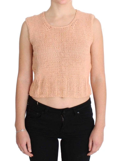 Pink Memories Cotton Blend Knitted Sleeveless Sweater In Pink