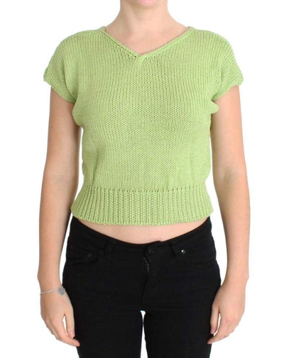 Pink Memories Cotton Blend Knitted Sweater In Green