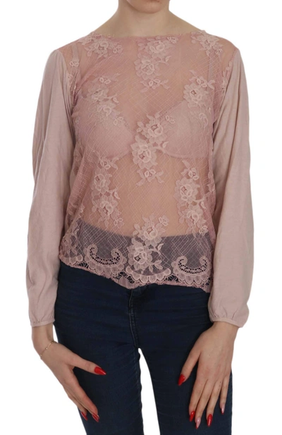 Pink Memories Lace See Through Long Sleeve Blouse In Pink