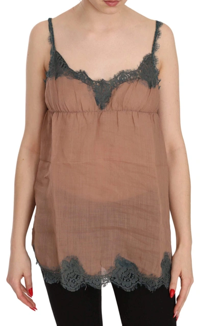 Pink Memories Lace Spaghetti Strap Tank Top Blouse In Brown
