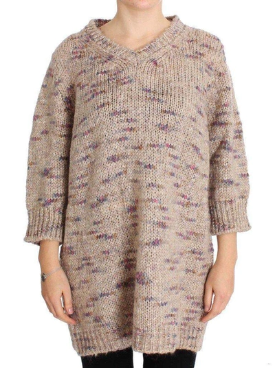 Pink Memories Wool Blend Knitted Oversize Sweater In Beige