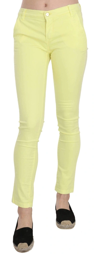 Pinko Cotton Stretch Low Waist Skinny Casual Trouser Pants In Yellow