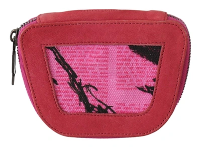 Pinko Suede Printed Coin Holder Women Fabric Zippered Purse In Pink