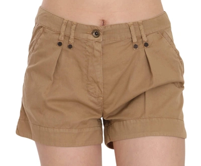 Plein Sud Mid Waist  Cotton Mini Shorts In Brown