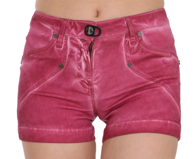 Plein Sud Mid Waist Cotton Mini Denim Shorts In Pink