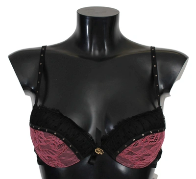 Roberto Cavalli Black Pink Lace Push Up Bra Underwear