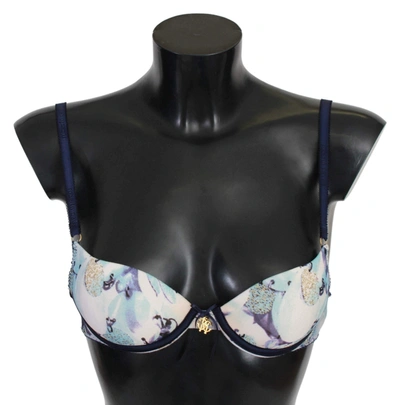 Roberto Cavalli Blue Printed Nylon Reggiseno Bra Underwear