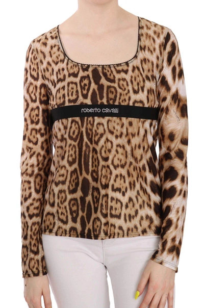 Roberto Cavalli Round Neck Leopard Women Top Blouse In Brown