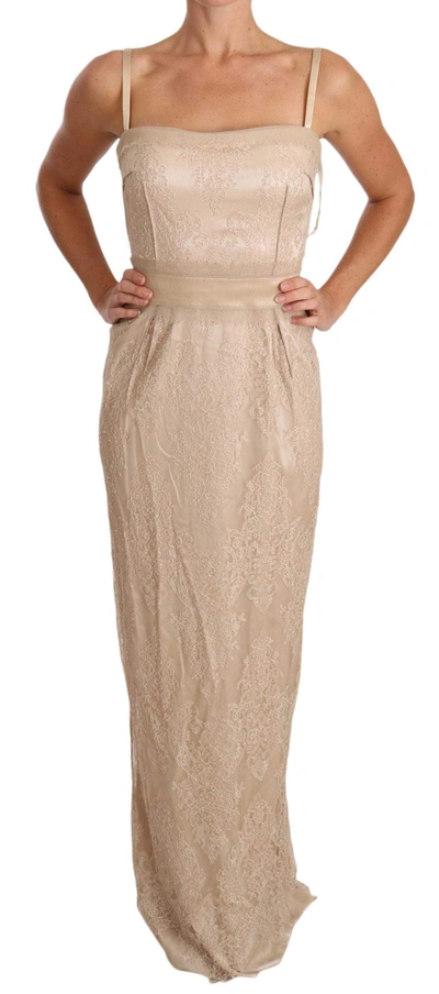 Dolce & Gabbana Beige Lace Spaghetti Strap Sheath Dress