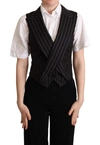 Dolce & Gabbana Black Striped Leopard Print Waistcoat Vest Top In Black