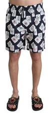Dolce & Gabbana Black Card Deck Print Beachwear Swimshorts In Black