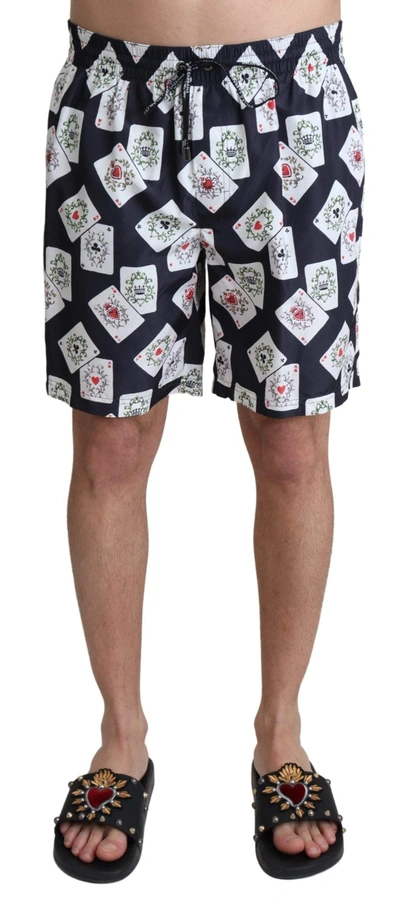 Dolce & Gabbana Black Card Deck Print Beachwear Swimshorts