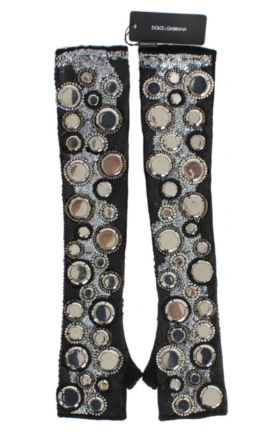 Dolce & Gabbana Black Cashmere Sequined Finger Less Gloves