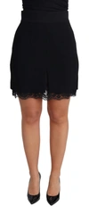 DOLCE & GABBANA BLACK CHANTILLY LACE INSERT WOOL MINI SKIRT