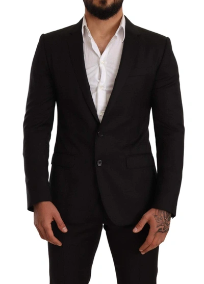 DOLCE & GABBANA BLACK CHECK MARTINI SLIM FIT 2 PIECE SUIT