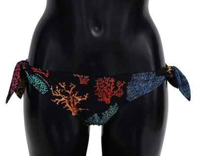 Dolce & Gabbana Black Coral Print Swimwear Beachwear Bikini Bottom