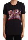 DOLCE & GABBANA BLACK COTTON LARGE PRINT TOP CREWNECK T-SHIRT