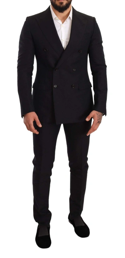 Dolce & Gabbana Black Cotton Slim 2 Piece Taormina Suit