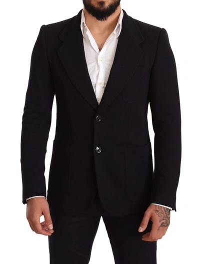 Dolce & Gabbana Black Cotton Slim Fit Coat Jacket  Blazer