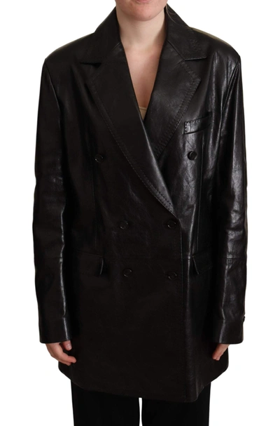 Dolce & Gabbana Black Double Breasted Coat Leather Jacket