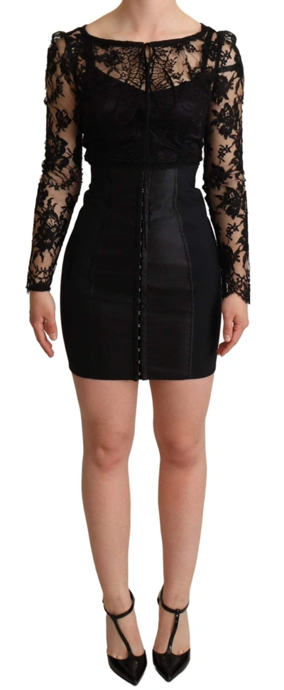 Dolce & Gabbana Black Fitted Lace Top Bodycon Mini Dress