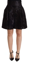 DOLCE & GABBANA BLACK FLORAL BROCADE HIGH WAIST MINI SHORTS