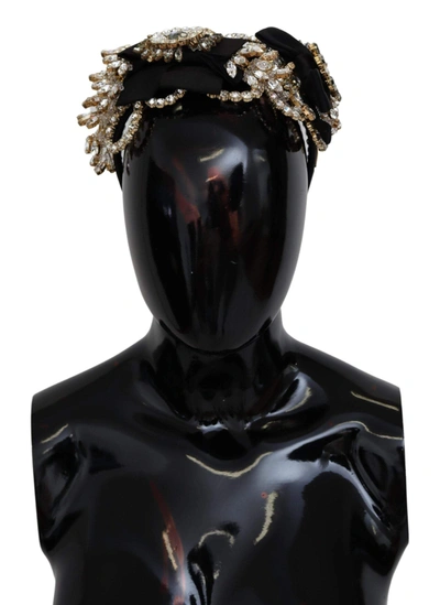 Dolce & Gabbana Black Gold  Clear Crystal Embellished Silk Fiocco Diadem Headband