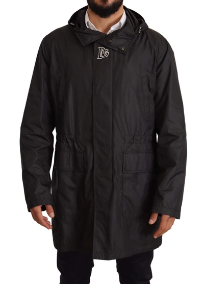 Dolce & Gabbana Black Hooded Mens Trench Coat Jacket