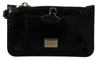 DOLCE & GABBANA BLACK LEATHER COIN PURSE WRISTLET MIRROR AGNESE WALLET