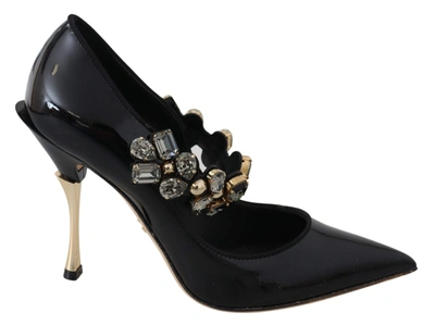 Dolce & Gabbana Black Leather Crystal Shoes Mary Jane Pumps